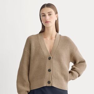 Everlane The Boxy Cardigan in Everyday Cotton (Dark Heathered Camel)